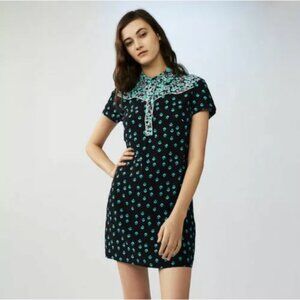 Maje Womens 1 S Romani Multiprint Dress Mini Collared Western Floral Blue Green